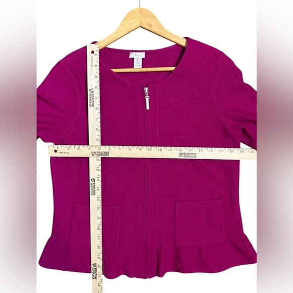 Chico’s Women’s Wool Ruffle Hem Renee Cardigan Zip Sweater Pockets Magenta Pink - Picture 5 of 6